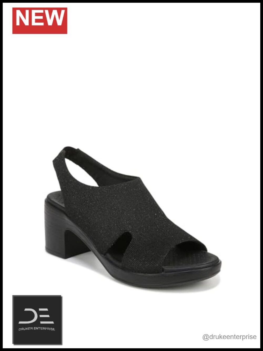 Strappy Slingback Block Heel Sandals with Glitter Fabric and BZEES Cloud